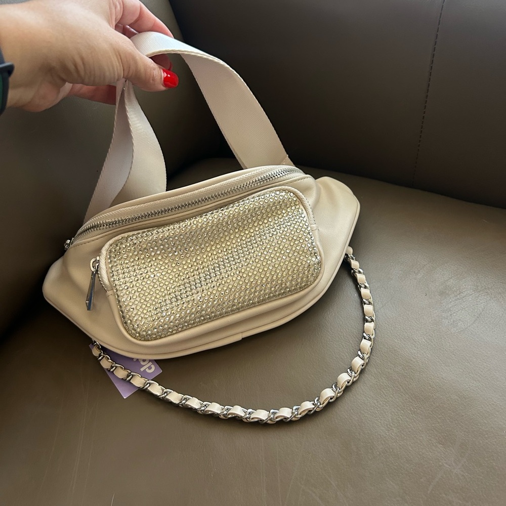Ivory Rhinestone-Studded Faux-Leather Belt Bag - Picture 11 of 16